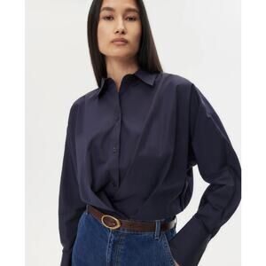 NEW TWP Taken Top Super Compact Button Down Blouse Cropped Large Midnight Navy